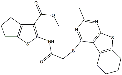 methyl 2-({[(2-methyl-5,6,7,8-tetrahydro[1]benzothieno[2,3-d]pyrimidin-4-yl)sulfanyl]acetyl}amino)-5,6-dihydro-4H-cyclopenta[b]thiophene-3-carboxylate Structure