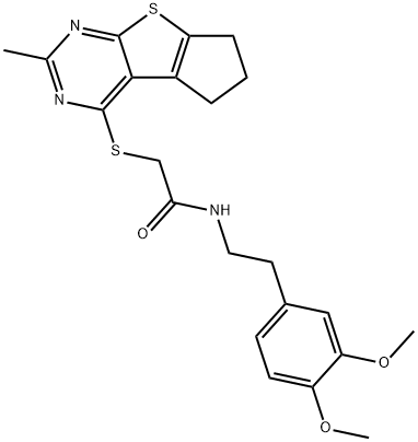 N-[2-(3,4-dimethoxyphenyl)ethyl]-2-[(2-methyl-6,7-dihydro-5H-cyclopenta[4,5]thieno[2,3-d]pyrimidin-4-yl)sulfanyl]acetamide 구조식 이미지