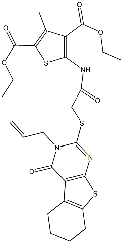 diethyl 5-({[(3-allyl-4-oxo-3,4,5,6,7,8-hexahydro[1]benzothieno[2,3-d]pyrimidin-2-yl)sulfanyl]acetyl}amino)-3-methyl-2,4-thiophenedicarboxylate 구조식 이미지