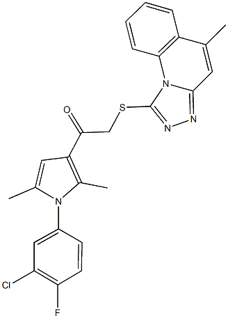 1-[1-(3-chloro-4-fluorophenyl)-2,5-dimethyl-1H-pyrrol-3-yl]-2-[(5-methyl[1,2,4]triazolo[4,3-a]quinolin-1-yl)sulfanyl]ethanone 구조식 이미지