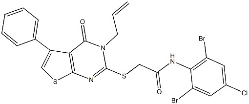 2-[(3-allyl-4-oxo-5-phenyl-3,4-dihydrothieno[2,3-d]pyrimidin-2-yl)sulfanyl]-N-(2,6-dibromo-4-chlorophenyl)acetamide 구조식 이미지