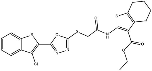 ethyl 2-[({[5-(3-chloro-1-benzothien-2-yl)-1,3,4-oxadiazol-2-yl]sulfanyl}acetyl)amino]-4,5,6,7-tetrahydro-1-benzothiophene-3-carboxylate Structure