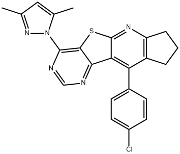 10-(4-chlorophenyl)-4-(3,5-dimethyl-1H-pyrazol-1-yl)-8,9-dihydro-7H-cyclopenta[5',6']pyrido[3',2':4,5]thieno[3,2-d]pyrimidine 구조식 이미지