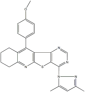 4-[4-(3,5-dimethyl-1H-pyrazol-1-yl)-7,8,9,10-tetrahydropyrimido[4',5':4,5]thieno[2,3-b]quinolin-11-yl]phenyl methyl ether Structure