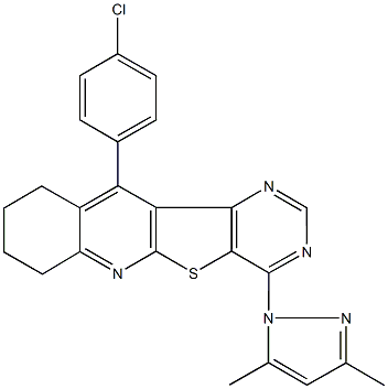 11-(4-chlorophenyl)-4-(3,5-dimethyl-1H-pyrazol-1-yl)-7,8,9,10-tetrahydropyrimido[4',5':4,5]thieno[2,3-b]quinoline Structure