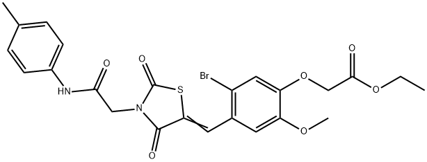 ethyl [5-bromo-4-({2,4-dioxo-3-[2-oxo-2-(4-toluidino)ethyl]-1,3-thiazolidin-5-ylidene}methyl)-2-methoxyphenoxy]acetate Structure