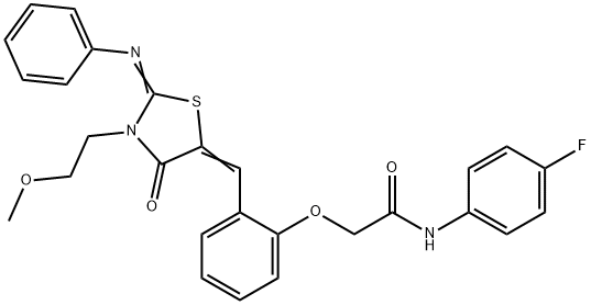 N-(4-fluorophenyl)-2-(2-{[3-(2-methoxyethyl)-4-oxo-2-(phenylimino)-1,3-thiazolidin-5-ylidene]methyl}phenoxy)acetamide Structure