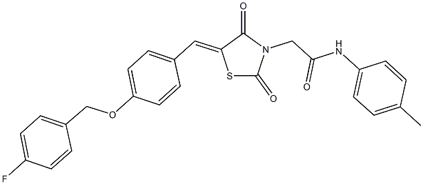 2-(5-{4-[(4-fluorobenzyl)oxy]benzylidene}-2,4-dioxo-1,3-thiazolidin-3-yl)-N-(4-methylphenyl)acetamide 구조식 이미지