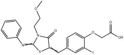 (2-iodo-4-{[3-(2-methoxyethyl)-4-oxo-2-(phenylimino)-1,3-thiazolidin-5-ylidene]methyl}phenoxy)acetic acid Structure