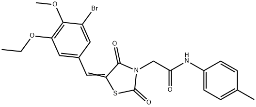 2-[5-(3-bromo-5-ethoxy-4-methoxybenzylidene)-2,4-dioxo-1,3-thiazolidin-3-yl]-N-(4-methylphenyl)acetamide 구조식 이미지