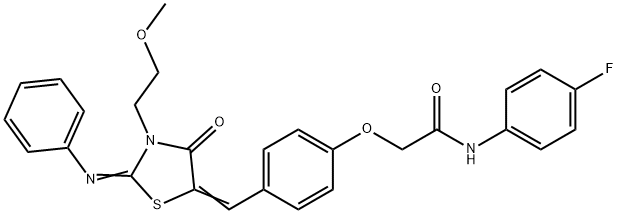 N-(4-fluorophenyl)-2-(4-{[3-(2-methoxyethyl)-4-oxo-2-(phenylimino)-1,3-thiazolidin-5-ylidene]methyl}phenoxy)acetamide Structure