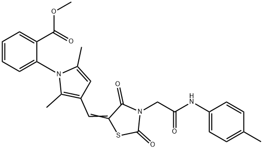 methyl 2-[3-({2,4-dioxo-3-[2-oxo-2-(4-toluidino)ethyl]-1,3-thiazolidin-5-ylidene}methyl)-2,5-dimethyl-1H-pyrrol-1-yl]benzoate Structure