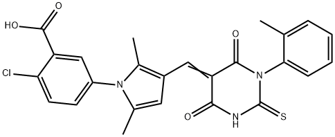 2-chloro-5-{2,5-dimethyl-3-[(1-(2-methylphenyl)-4,6-dioxo-2-thioxotetrahydro-5(2H)-pyrimidinylidene)methyl]-1H-pyrrol-1-yl}benzoic acid Structure