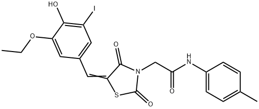 2-[5-(3-ethoxy-4-hydroxy-5-iodobenzylidene)-2,4-dioxo-1,3-thiazolidin-3-yl]-N-(4-methylphenyl)acetamide 구조식 이미지