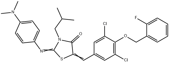 5-{3,5-dichloro-4-[(2-fluorobenzyl)oxy]benzylidene}-2-{[4-(dimethylamino)phenyl]imino}-3-isobutyl-1,3-thiazolidin-4-one Structure