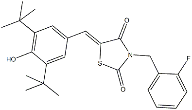 5-(3,5-ditert-butyl-4-hydroxybenzylidene)-3-(2-fluorobenzyl)-1,3-thiazolidine-2,4-dione 구조식 이미지