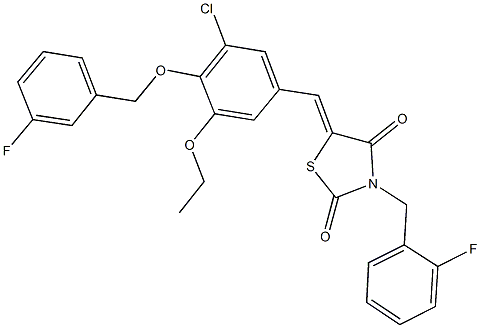 5-{3-chloro-5-ethoxy-4-[(3-fluorobenzyl)oxy]benzylidene}-3-(2-fluorobenzyl)-1,3-thiazolidine-2,4-dione Structure