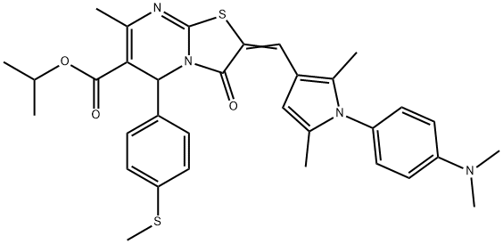 isopropyl 2-({1-[4-(dimethylamino)phenyl]-2,5-dimethyl-1H-pyrrol-3-yl}methylene)-7-methyl-5-[4-(methylsulfanyl)phenyl]-3-oxo-2,3-dihydro-5H-[1,3]thiazolo[3,2-a]pyrimidine-6-carboxylate 구조식 이미지