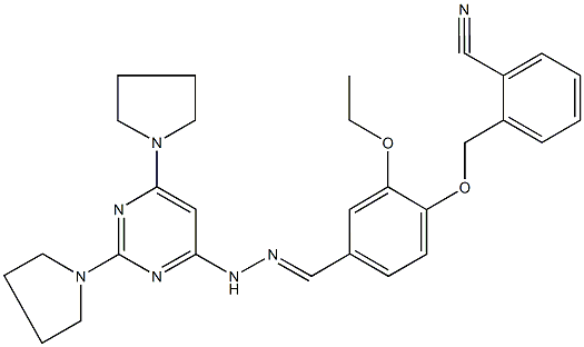 2-[(4-{2-[2,6-di(1-pyrrolidinyl)-4-pyrimidinyl]carbohydrazonoyl}-2-ethoxyphenoxy)methyl]benzonitrile 구조식 이미지