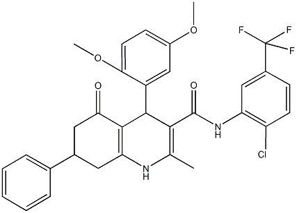 N-[2-chloro-5-(trifluoromethyl)phenyl]-4-(2,5-dimethoxyphenyl)-2-methyl-5-oxo-7-phenyl-1,4,5,6,7,8-hexahydro-3-quinolinecarboxamide Structure