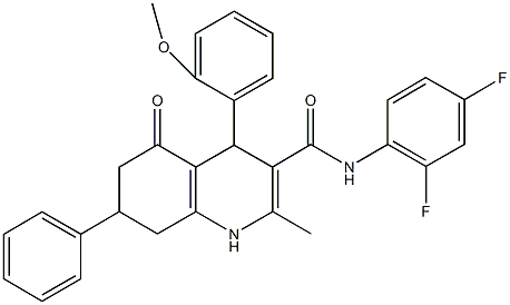 N-(2,4-difluorophenyl)-4-(2-methoxyphenyl)-2-methyl-5-oxo-7-phenyl-1,4,5,6,7,8-hexahydro-3-quinolinecarboxamide 구조식 이미지