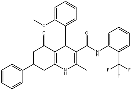 4-(2-methoxyphenyl)-2-methyl-5-oxo-7-phenyl-N-[2-(trifluoromethyl)phenyl]-1,4,5,6,7,8-hexahydro-3-quinolinecarboxamide 구조식 이미지