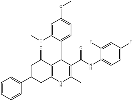 N-(2,4-difluorophenyl)-4-(2,4-dimethoxyphenyl)-2-methyl-5-oxo-7-phenyl-1,4,5,6,7,8-hexahydro-3-quinolinecarboxamide 구조식 이미지