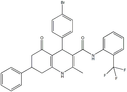 4-(4-bromophenyl)-2-methyl-5-oxo-7-phenyl-N-[2-(trifluoromethyl)phenyl]-1,4,5,6,7,8-hexahydro-3-quinolinecarboxamide 구조식 이미지