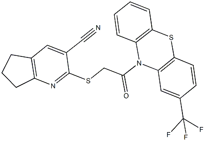 2-({2-oxo-2-[2-(trifluoromethyl)-10H-phenothiazin-10-yl]ethyl}sulfanyl)-6,7-dihydro-5H-cyclopenta[b]pyridine-3-carbonitrile 구조식 이미지