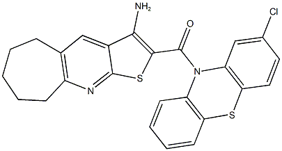 2-[(2-chloro-10H-phenothiazin-10-yl)carbonyl]-6,7,8,9-tetrahydro-5H-cyclohepta[b]thieno[3,2-e]pyridin-3-ylamine 구조식 이미지