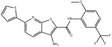 3-amino-N-[2-methoxy-5-(trifluoromethyl)phenyl]-6-thien-2-ylthieno[2,3-b]pyridine-2-carboxamide 구조식 이미지