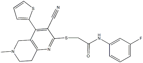 2-{[3-cyano-6-methyl-4-(2-thienyl)-5,6,7,8-tetrahydro[1,6]naphthyridin-2-yl]sulfanyl}-N-(3-fluorophenyl)acetamide Structure