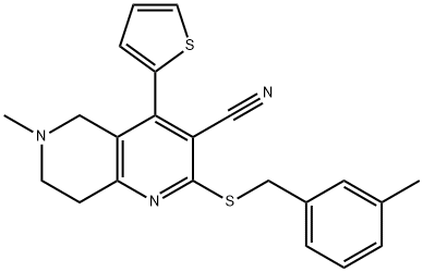 6-methyl-2-[(3-methylbenzyl)sulfanyl]-4-(2-thienyl)-5,6,7,8-tetrahydro[1,6]naphthyridine-3-carbonitrile Structure