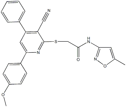 2-{[3-cyano-6-(4-methoxyphenyl)-4-phenyl-2-pyridinyl]sulfanyl}-N-(5-methyl-3-isoxazolyl)acetamide 구조식 이미지