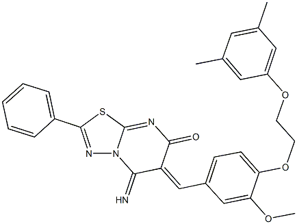 6-{4-[2-(3,5-dimethylphenoxy)ethoxy]-3-methoxybenzylidene}-5-imino-2-phenyl-5,6-dihydro-7H-[1,3,4]thiadiazolo[3,2-a]pyrimidin-7-one Structure