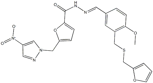 N'-(3-{[(2-furylmethyl)sulfanyl]methyl}-4-methoxybenzylidene)-5-({4-nitro-1H-pyrazol-1-yl}methyl)-2-furohydrazide 구조식 이미지