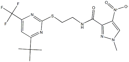 N-(2-{[4-tert-butyl-6-(trifluoromethyl)-2-pyrimidinyl]sulfanyl}ethyl)-4-nitro-1-methyl-1H-pyrazole-3-carboxamide Structure