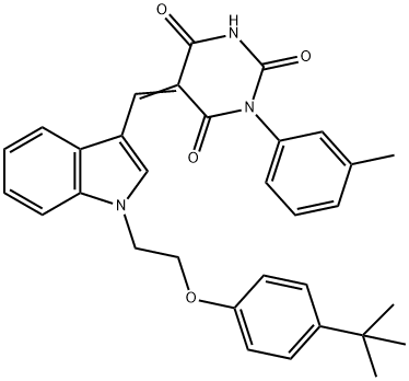 5-({1-[2-(4-tert-butylphenoxy)ethyl]-1H-indol-3-yl}methylene)-1-(3-methylphenyl)-2,4,6(1H,3H,5H)-pyrimidinetrione 구조식 이미지