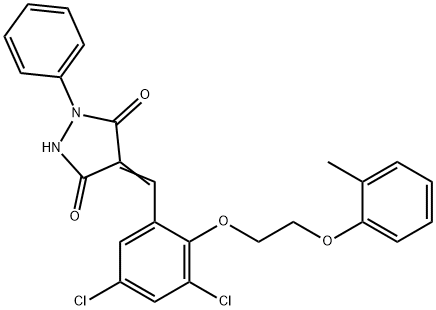 4-{3,5-dichloro-2-[2-(2-methylphenoxy)ethoxy]benzylidene}-1-phenyl-3,5-pyrazolidinedione 구조식 이미지