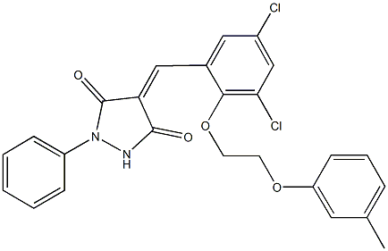 4-{3,5-dichloro-2-[2-(3-methylphenoxy)ethoxy]benzylidene}-1-phenyl-3,5-pyrazolidinedione 구조식 이미지