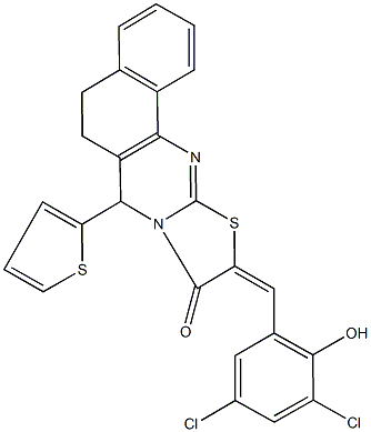 10-(3,5-dichloro-2-hydroxybenzylidene)-7-(2-thienyl)-5,7-dihydro-6H-benzo[h][1,3]thiazolo[2,3-b]quinazolin-9(10H)-one 구조식 이미지