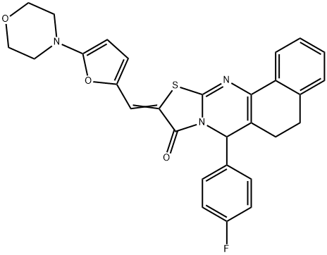 7-(4-fluorophenyl)-10-{[5-(4-morpholinyl)-2-furyl]methylene}-5,7-dihydro-6H-benzo[h][1,3]thiazolo[2,3-b]quinazolin-9(10H)-one 구조식 이미지