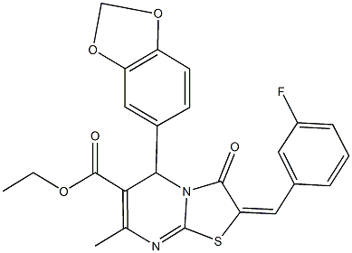 ethyl 5-(1,3-benzodioxol-5-yl)-2-(3-fluorobenzylidene)-7-methyl-3-oxo-2,3-dihydro-5H-[1,3]thiazolo[3,2-a]pyrimidine-6-carboxylate Structure