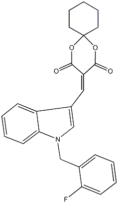 3-{[1-(2-fluorobenzyl)-1H-indol-3-yl]methylene}-1,5-dioxaspiro[5.5]undecane-2,4-dione 구조식 이미지