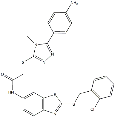 2-{[5-(4-aminophenyl)-4-methyl-4H-1,2,4-triazol-3-yl]sulfanyl}-N-{2-[(2-chlorobenzyl)sulfanyl]-1,3-benzothiazol-6-yl}acetamide Structure