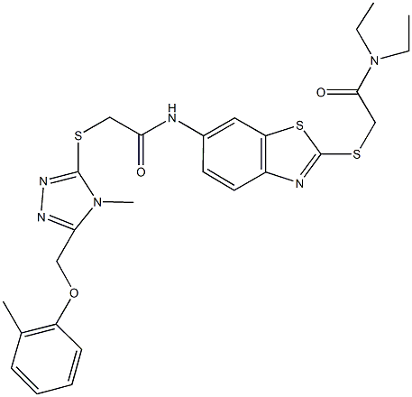 N-(2-{[2-(diethylamino)-2-oxoethyl]sulfanyl}-1,3-benzothiazol-6-yl)-2-({4-methyl-5-[(2-methylphenoxy)methyl]-4H-1,2,4-triazol-3-yl}sulfanyl)acetamide Structure