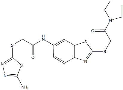 2-[(5-amino-1,3,4-thiadiazol-2-yl)sulfanyl]-N-(2-{[2-(diethylamino)-2-oxoethyl]sulfanyl}-1,3-benzothiazol-6-yl)acetamide Structure