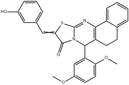 7-(2,5-dimethoxyphenyl)-10-(3-hydroxybenzylidene)-5,7-dihydro-6H-benzo[h][1,3]thiazolo[2,3-b]quinazolin-9(10H)-one Structure