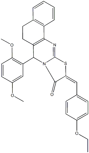 7-(2,5-dimethoxyphenyl)-10-(4-ethoxybenzylidene)-5,7-dihydro-6H-benzo[h][1,3]thiazolo[2,3-b]quinazolin-9(10H)-one 구조식 이미지