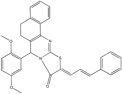 7-(2,5-dimethoxyphenyl)-10-(3-phenyl-2-propenylidene)-5,7-dihydro-6H-benzo[h][1,3]thiazolo[2,3-b]quinazolin-9(10H)-one 구조식 이미지